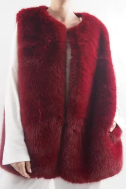 Laundry B Courchevel Faux Fur Gilet Bordeaux