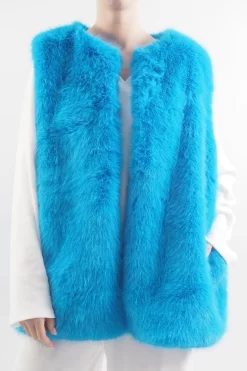 Laundry B Courchevel Faux Fur Gilet Turquoise