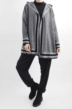 Laundry B Dogtooth Hooded Knit Blazer Mono