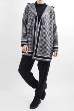 Laundry B Dogtooth Hooded Knit Blazer Mono -Fashion Women's Store laundry b dogtooth hooded knit blazer mono04.jpg