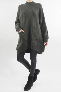 Laundry B Retro Wave Longline Knit Top Deep Khaki -Fashion Women's Store laundry b retro wave longline knit deep khaki04.jpg