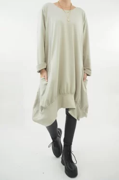 Made In Italy Apres Dip Side Bubble Tunic Stone