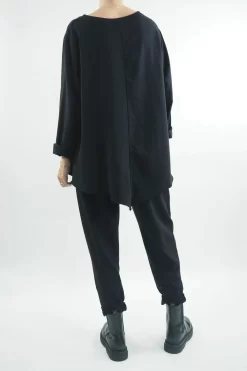 Made In Italy Apres Double V Raw Edge Top Black -Fashion Women's Store made in italy apres double v raw edge top black03.jpg