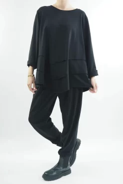 Made In Italy Apres Double V Raw Edge Top Black -Fashion Women's Store made in italy apres double v raw edge top black04.jpg