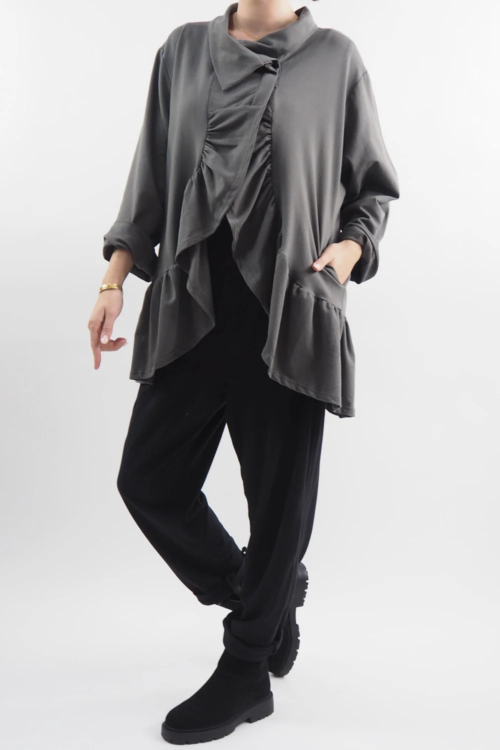 Made In Italy Apres Ruffle Jacket Khaki 4 Made In Italy Apres Ruffle Jacket Khaki - Image 2