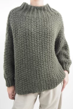 Made In Italy Arlo Basket Knit Top Khaki