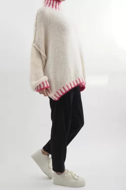 Made In Italy Arlo Oversized Blanket Stitch Knit Top Ecru -Fashion Women's Store made in italy arlo oversized contrast knit ecru 2.jpg