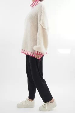 Made In Italy Arlo Oversized Blanket Stitch Knit Top Ecru -Fashion Women's Store made in italy arlo oversized contrast knit ecru 3.jpg