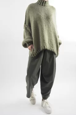 Made In Italy Arlo Oversized Blanket Stitch Knit Top Soft Khaki