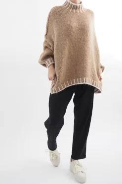 Made In Italy Arlo Oversized Blanket Stitch Knit Top Toast