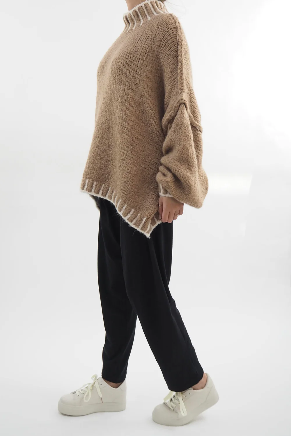 Made In Italy Arlo Oversized Blanket Stitch Knit Top Toast 5 Made In Italy Arlo Oversized Blanket Stitch Knit Top Toast - Image 3
