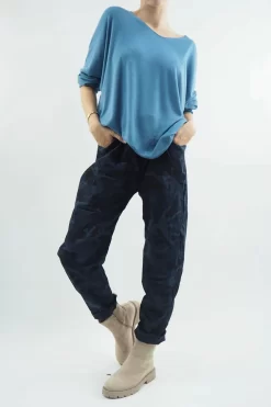 Made In Italy Camo Classic Magic Trouser Navy -Fashion Women's Store made in italy camo classic magic trouser navy08.jpg