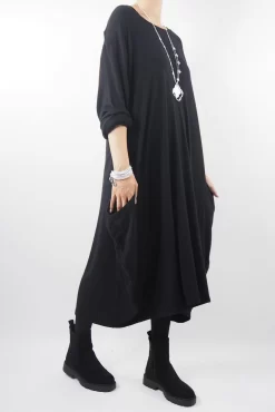 Made In Italy Chalet Classic Cocoon Knit Dress Black -Fashion Women's Store made in italy chalet classic cocoon knit dress black02.jpg