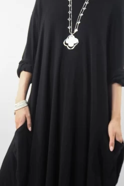 Made In Italy Chalet Classic Cocoon Knit Dress Black -Fashion Women's Store made in italy chalet classic cocoon knit dress black04.jpg