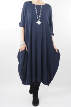 Made In Italy Chalet Classic Cocoon Knit Dress Ink Blue -Fashion Women's Store made in italy chalet classic cocoon knit dress ink blue02.jpg