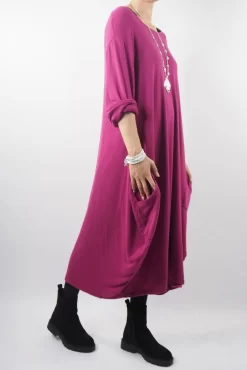 Made In Italy Chalet Classic Cocoon Knit Dress Magenta Pink -Fashion Women's Store made in italy chalet classic cocoon knit dress magenta pink03.jpg