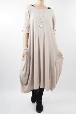 Made In Italy Chalet Classic Cocoon Knit Dress Oatmeal Beige -Fashion Women's Store made in italy chalet classic cocoon knit dress oatmeal beige02.jpg