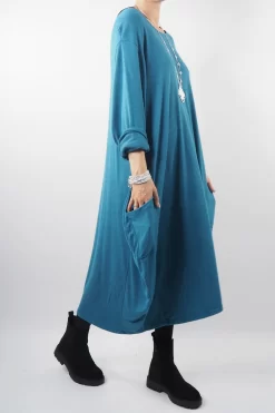 Made In Italy Chalet Classic Cocoon Knit Dress Prussian Blue