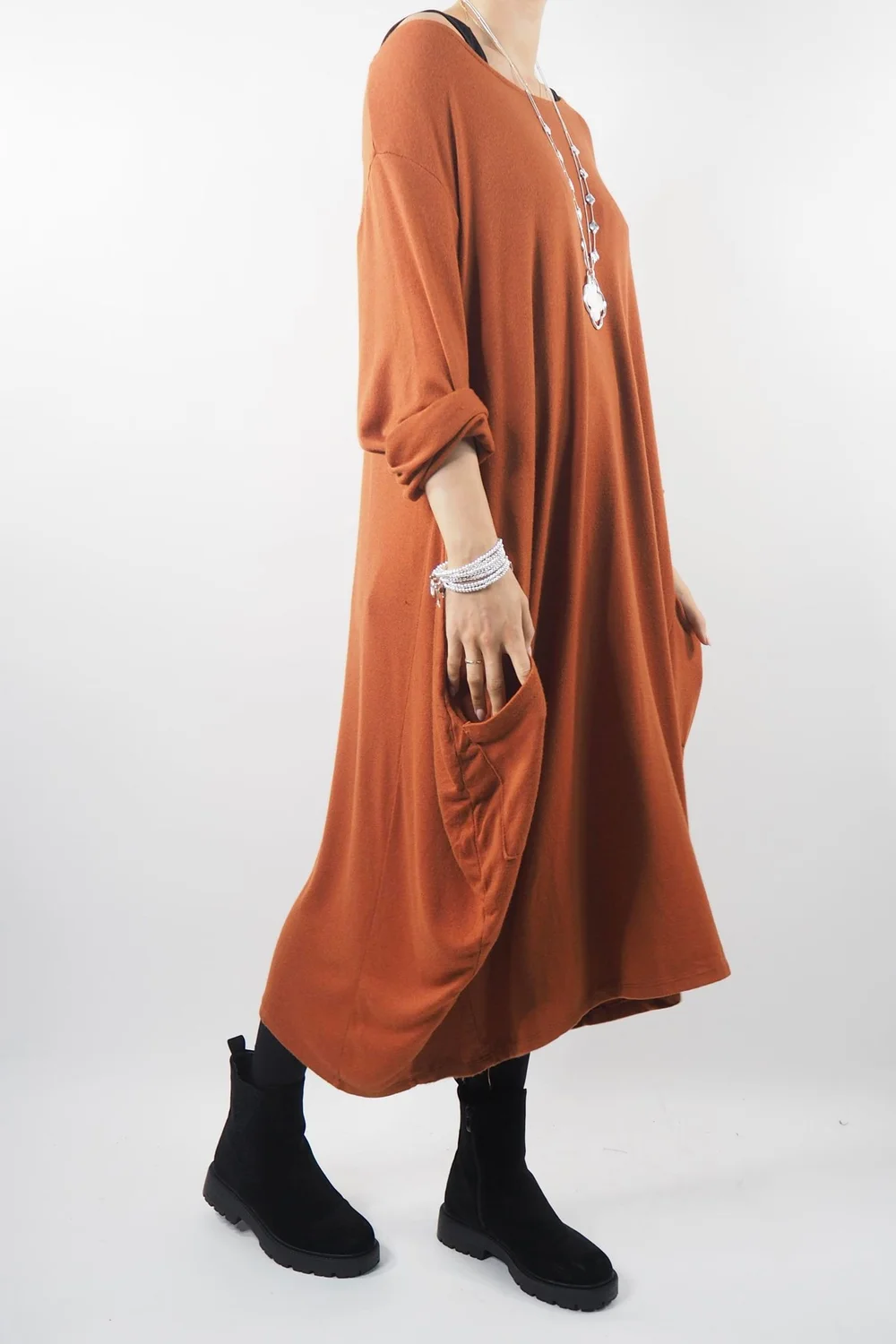 Made In Italy Chalet Classic Cocoon Knit Dress Saffron Rust 3 Made In Italy Chalet Classic Cocoon Knit Dress Saffron Rust