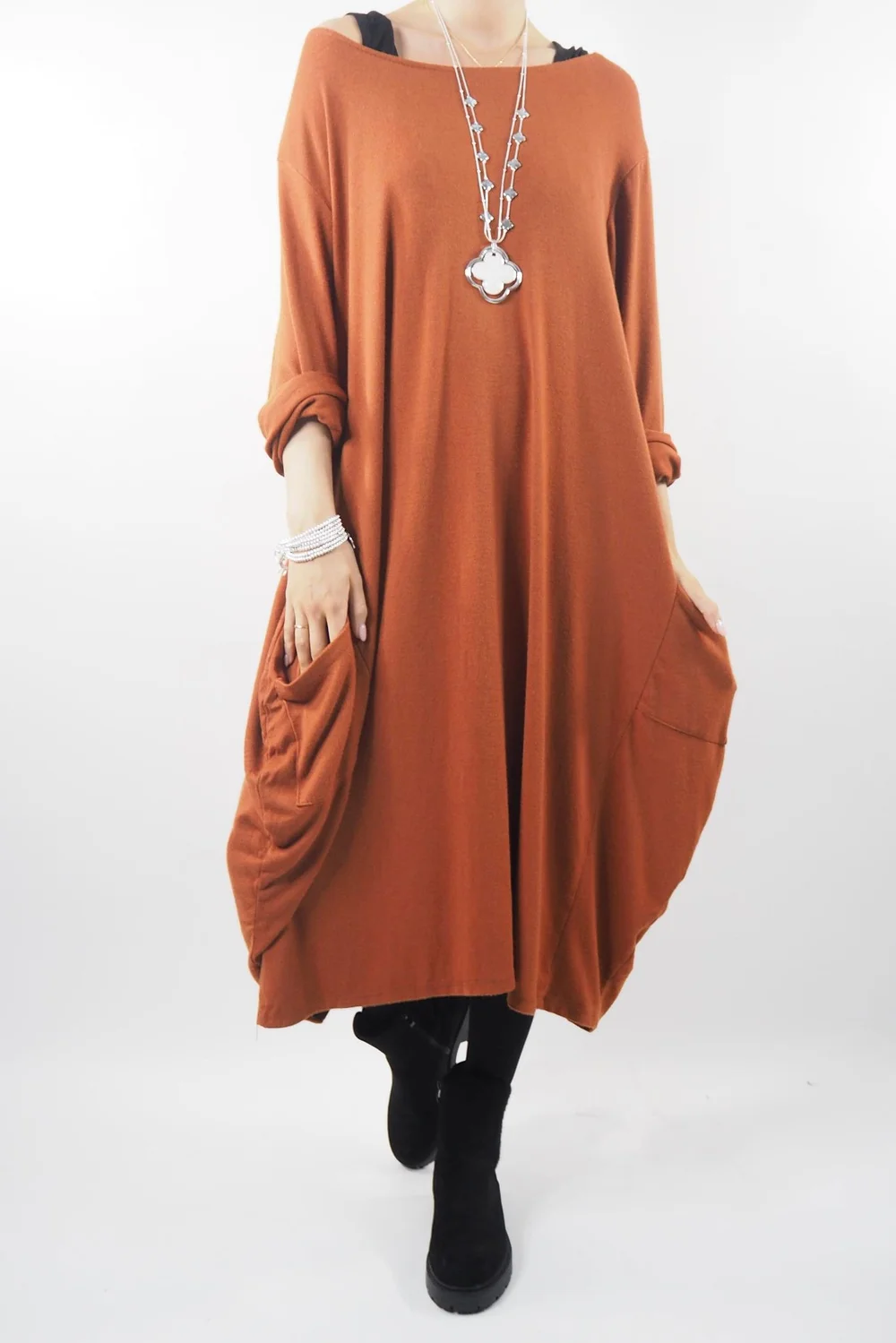 Made In Italy Chalet Classic Cocoon Knit Dress Saffron Rust 4 Made In Italy Chalet Classic Cocoon Knit Dress Saffron Rust - Image 2