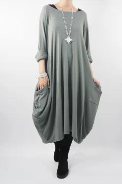 Made In Italy Chalet Classic Cocoon Knit Dress Soft Khaki Green