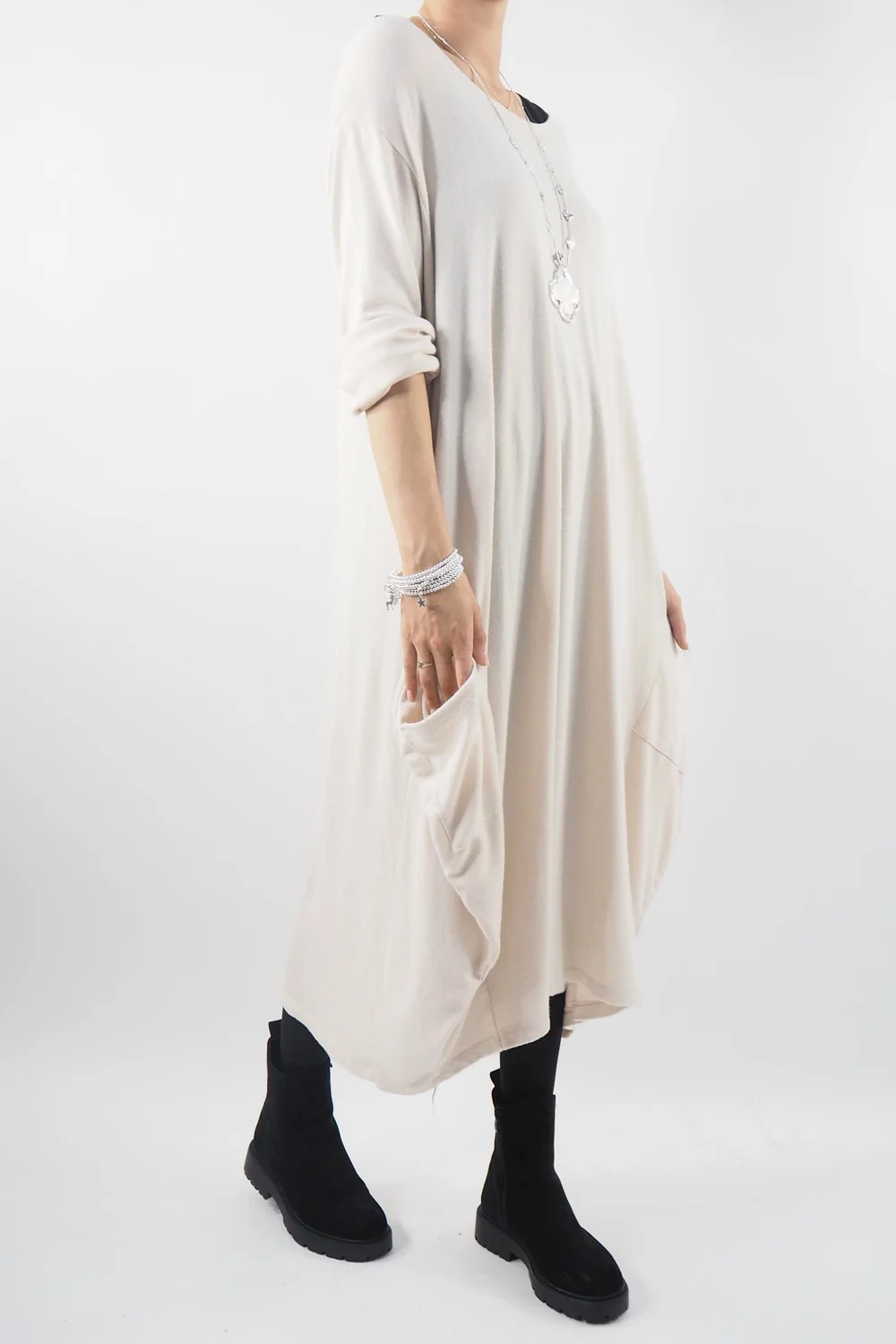 Made In Italy Chalet Classic Cocoon Knit Dress Stone Beige 4 Made In Italy Chalet Classic Cocoon Knit Dress Stone Beige - Image 2