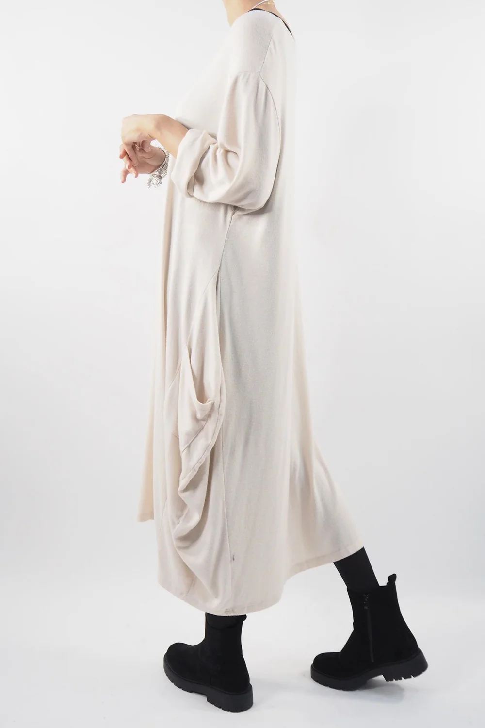 Made In Italy Chalet Classic Cocoon Knit Dress Stone Beige 5 Made In Italy Chalet Classic Cocoon Knit Dress Stone Beige - Image 3