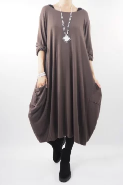 Made In Italy Chalet Classic Cocoon Knit Dress Truffle Brown