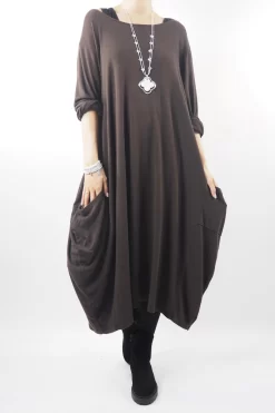 Made In Italy Chalet Classic Cocoon Knit Dress Umber Brown **