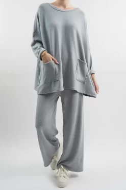 Made In Italy Chalet Pocketed Soft Knit Set Grey Marl