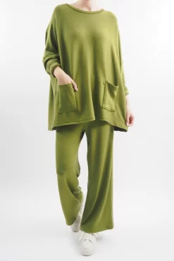 Made In Italy Chalet Pocketed Soft Knit Set Olive Zing