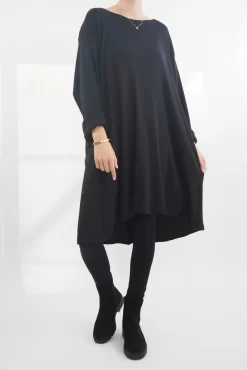 Made In Italy Chalet Pocketed Swing Soft Knit Dress Black