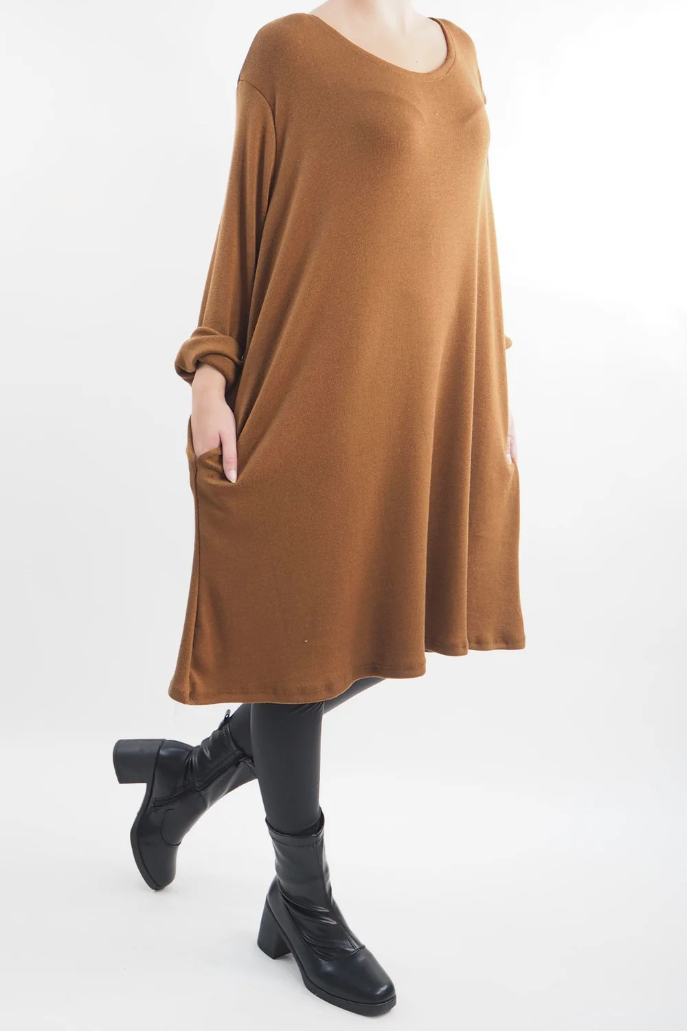 Made In Italy Chalet Pocketed Swing Soft Knit Dress Chestnut 4 Made In Italy Chalet Pocketed Swing Soft Knit Dress Chestnut - Image 2