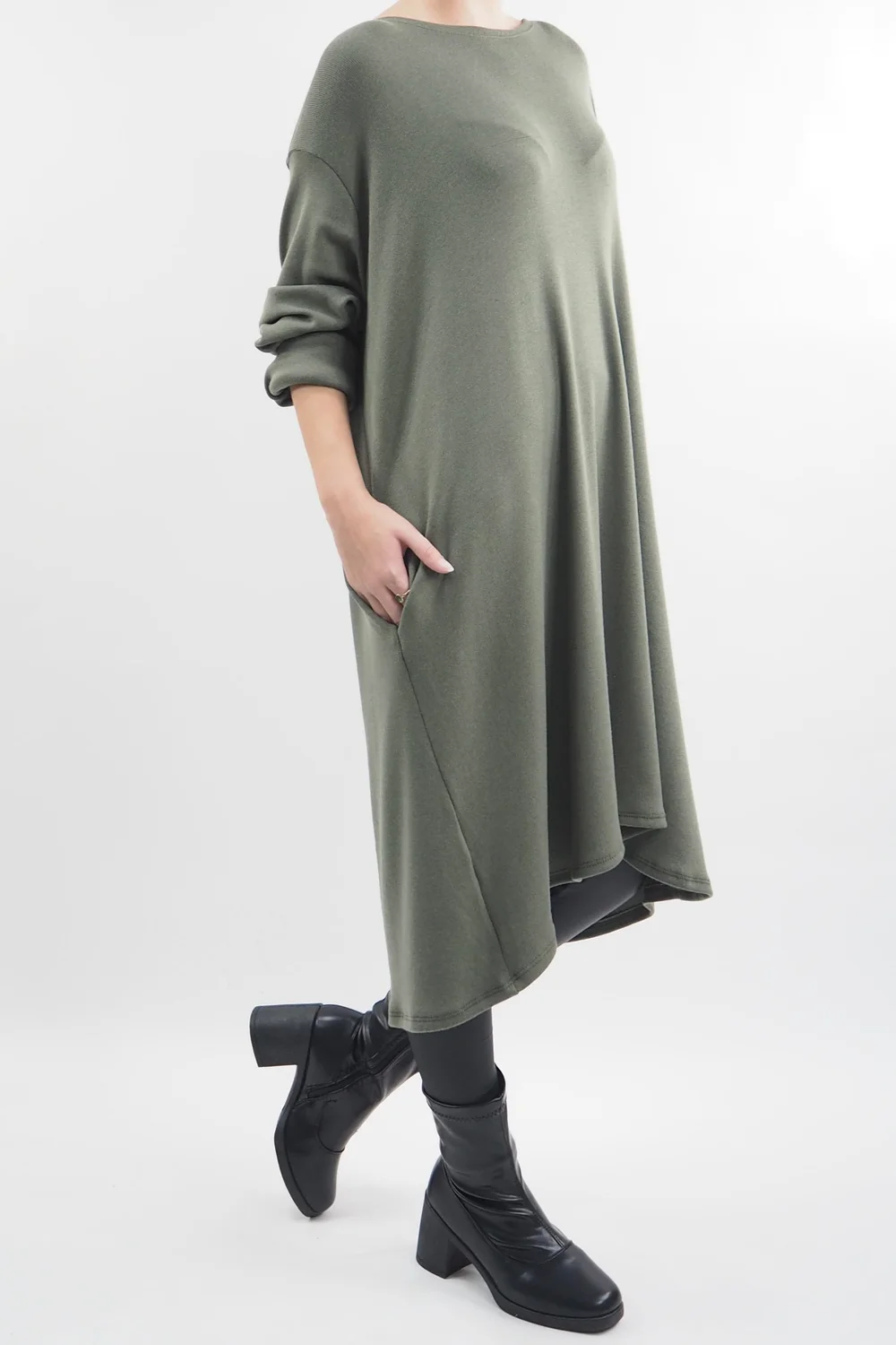 Made In Italy Chalet Pocketed Swing Soft Knit Dress Soft Khaki 4 Made In Italy Chalet Pocketed Swing Soft Knit Dress Soft Khaki - Image 2