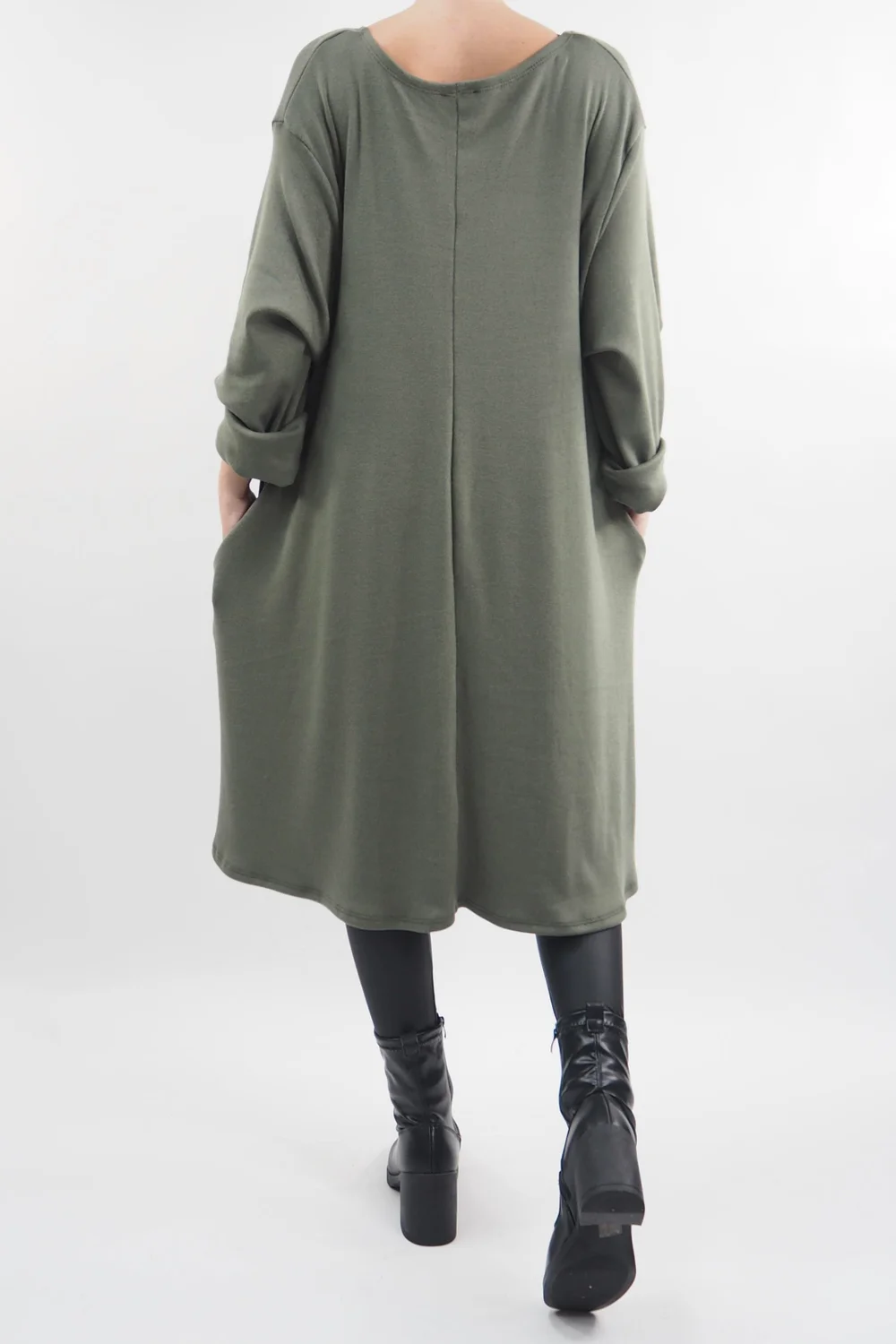 Made In Italy Chalet Pocketed Swing Soft Knit Dress Soft Khaki 6 Made In Italy Chalet Pocketed Swing Soft Knit Dress Soft Khaki - Image 4