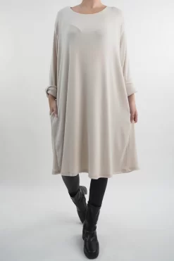 Made In Italy Chalet Pocketed Swing Soft Knit Dress Stone