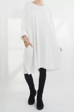 Made In Italy Chalet Pocketed Swing Soft Knit Dress Winter White