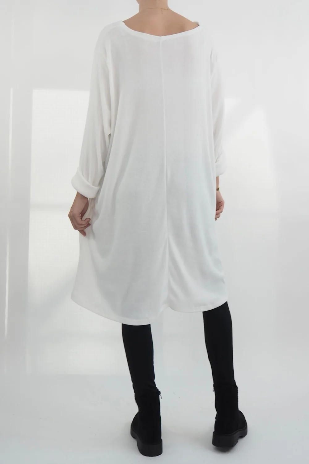 Made In Italy Chalet Pocketed Swing Soft Knit Dress Winter White 5 Made In Italy Chalet Pocketed Swing Soft Knit Dress Winter White - Image 3