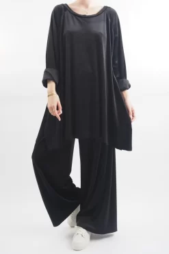 Made In Italy Chalet Soft Stretch Velour Set Black