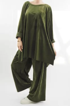 Made In Italy Chalet Soft Stretch Velour Set Deep Olive