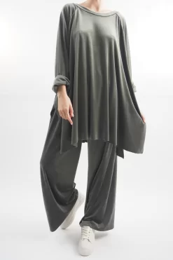 Made In Italy Chalet Soft Stretch Velour Set Soft Khaki