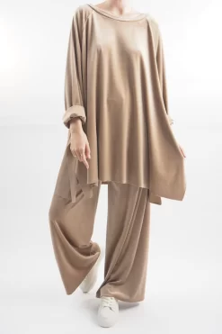 Made In Italy Chalet Soft Stretch Velour Set Soft Tan