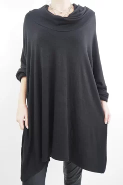 Made In Italy Chalet Super Slouch Cowl Knit Top Black