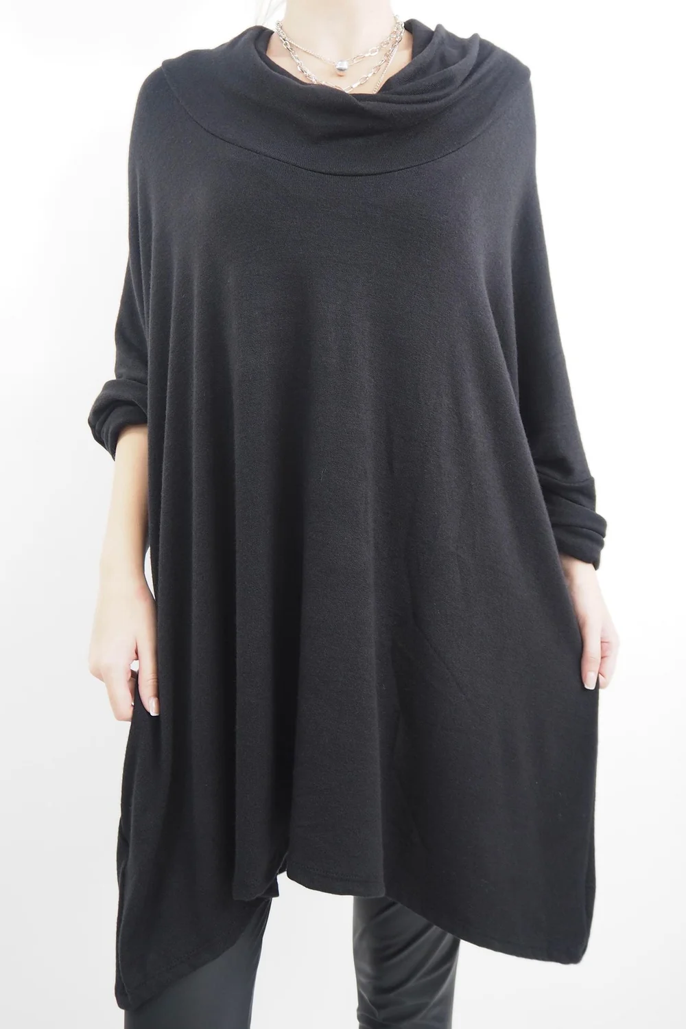 Made In Italy Chalet Super Slouch Cowl Knit Top Black 3 Made In Italy Chalet Super Slouch Cowl Knit Top Black