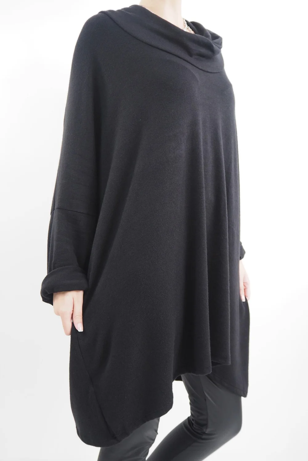 Made In Italy Chalet Super Slouch Cowl Knit Top Black 4 Made In Italy Chalet Super Slouch Cowl Knit Top Black - Image 2