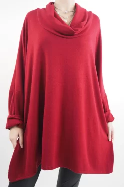 Made In Italy Chalet Super Slouch Cowl Knit Top Bordeaux