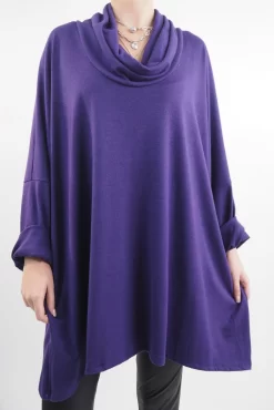 Made In Italy Chalet Super Slouch Cowl Knit Top Deep Purple