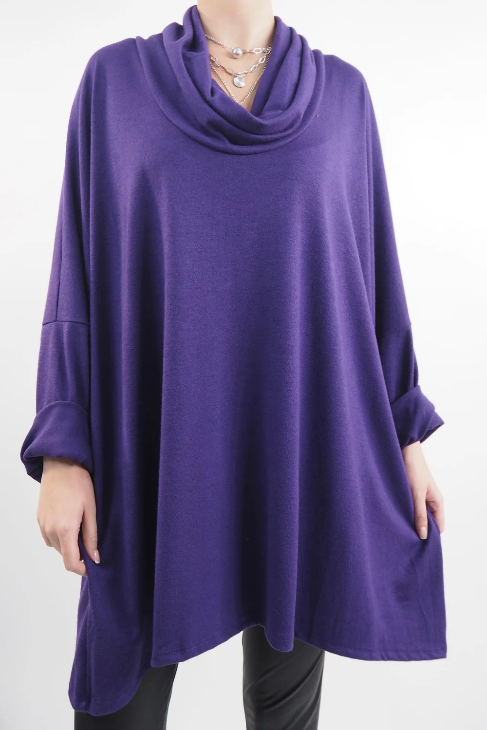 Made In Italy Chalet Super Slouch Cowl Knit Top Deep Purple 3 Made In Italy Chalet Super Slouch Cowl Knit Top Deep Purple