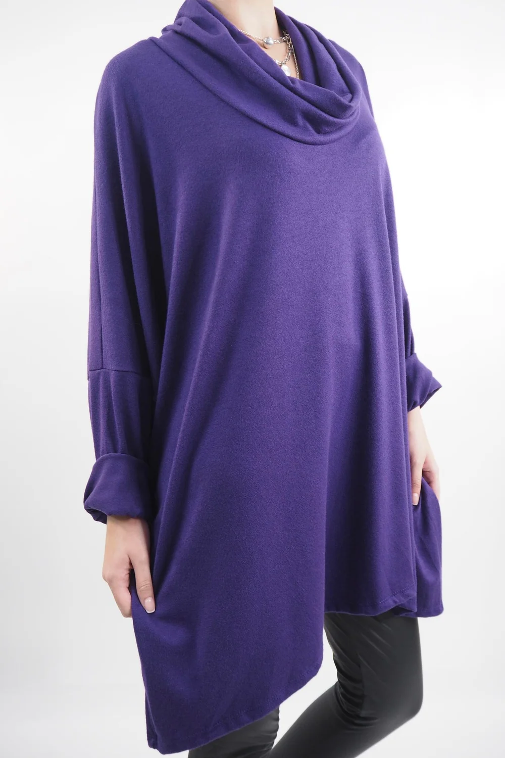 Made In Italy Chalet Super Slouch Cowl Knit Top Deep Purple 4 Made In Italy Chalet Super Slouch Cowl Knit Top Deep Purple - Image 2