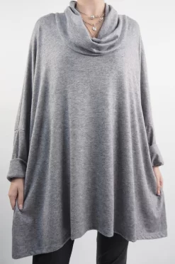 Made In Italy Chalet Super Slouch Cowl Knit Top Slate Marl